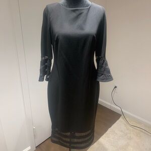 Calvin Klein Classy Black Midi Dress With Sheer Bell Sleeves & Border Detail 8